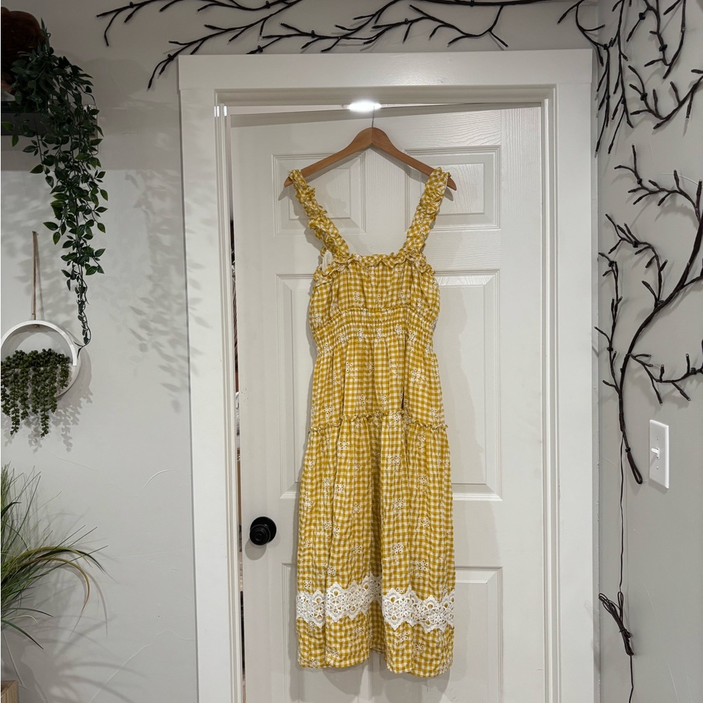 Just Me Yellow Gingham Midi Dress - Picture 7 of 9
